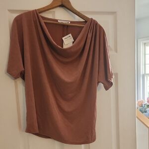 Green Envelope Drape Neck Blouse - Reddish Brown